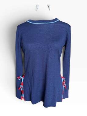 J.Crew Navy Merino Wool Side Tie Lace Up Crewneck Sweater XXS